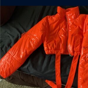 Orange neon puffer jacket